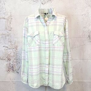 Eddie Bauer Pastel Plaid Button-Down Shirt Women's Size L